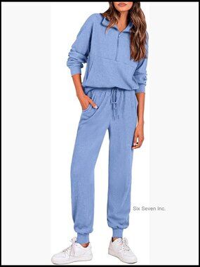 Two Piece Lounge Set Zip Up Sweatshirt Jogger Pants Tracksuit Travel Outfit
